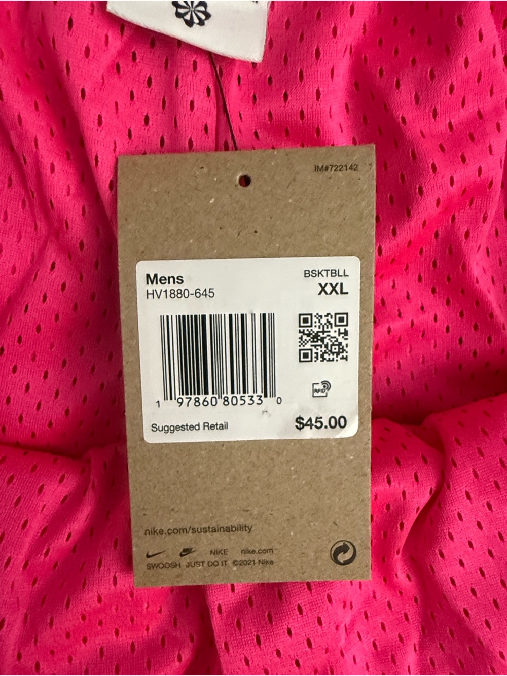 Nike Men’s Hot Pink Athletic Mesh Shorts with White Drawstring - Picture 2 of 13